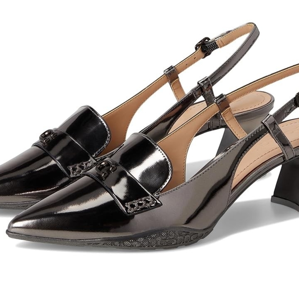 COACH Nikola Metallic Leather Hybrid Slingback High Women's Heels Anthracite.10M